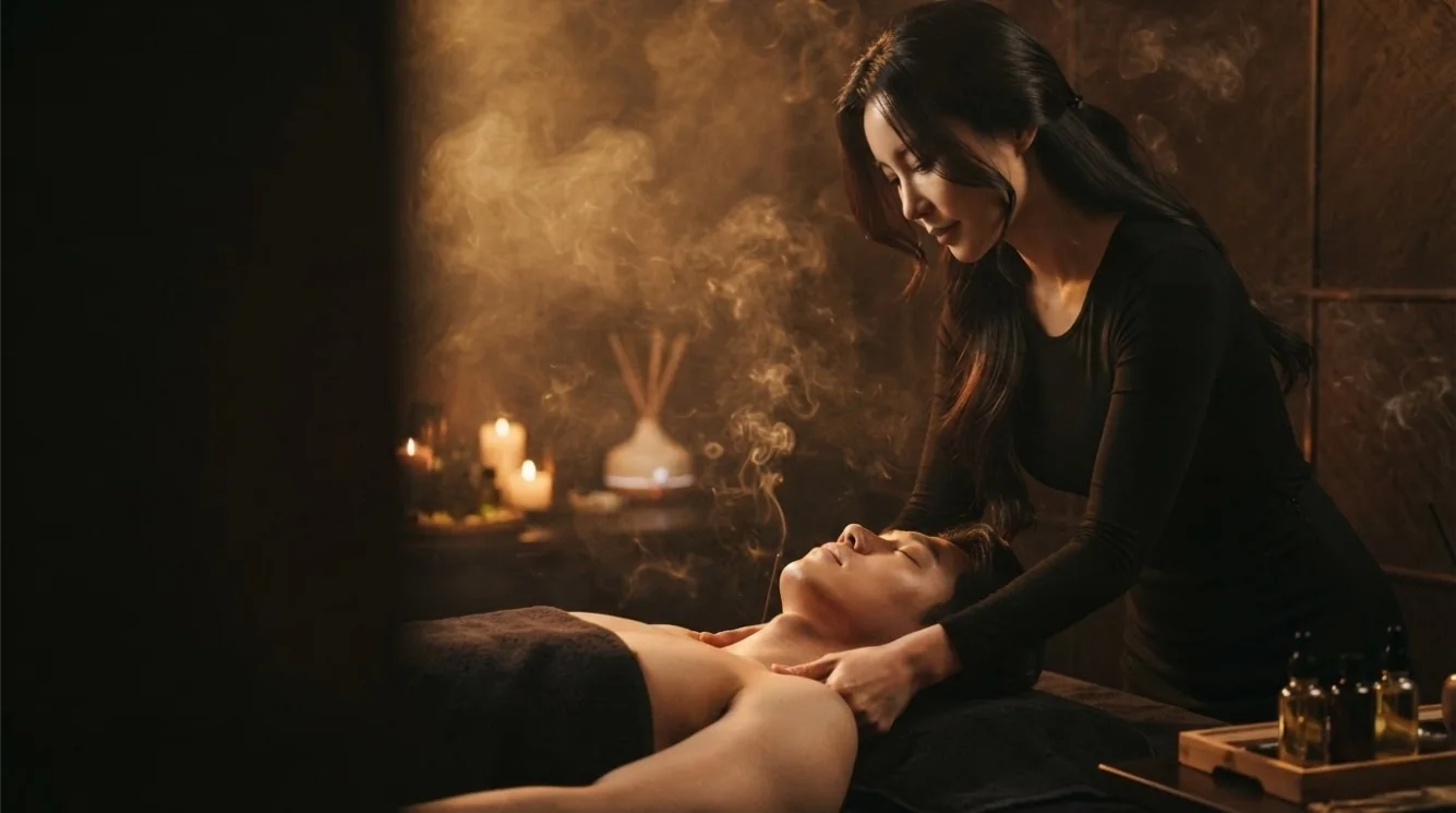 Editorial hotel-style massage scene accompanying the Jamwon-dong neighborhood day guide, view 2