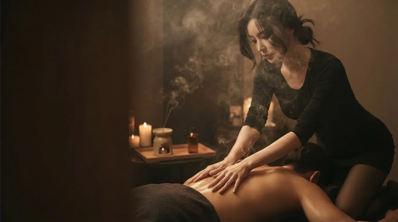 Editorial hotel-style massage scene accompanying the Hyehwa neighborhood day guide, view 2