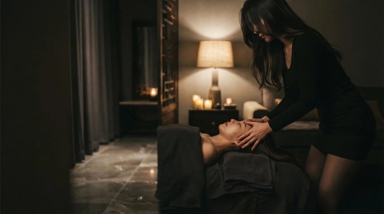 Editorial hotel-style massage scene accompanying the Samseong 2-dong hotel visit checklist guide, view 2