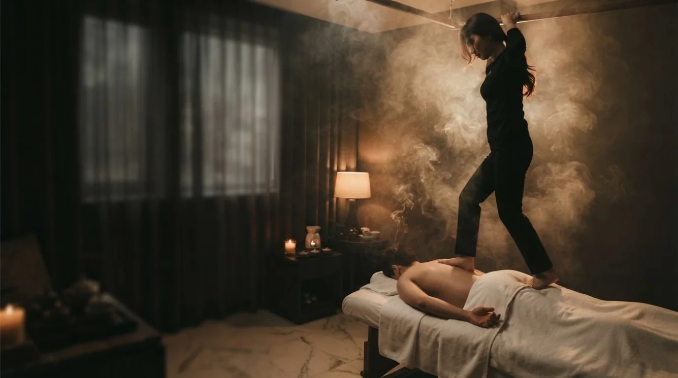 Editorial hotel-style massage scene accompanying the Sinsa-dong getting around guide, view 1
