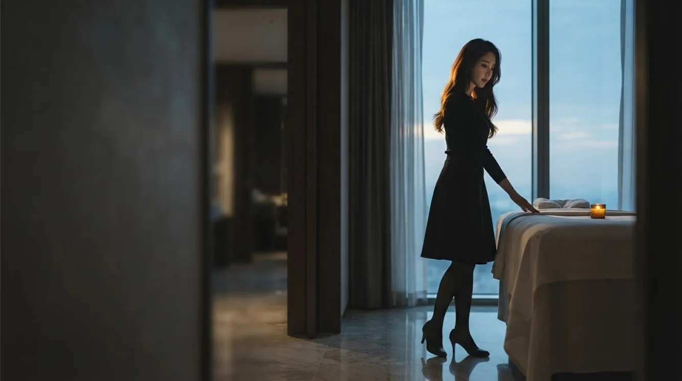 Editorial hotel-style massage scene accompanying the Jongno hotel arrival guide, view 2