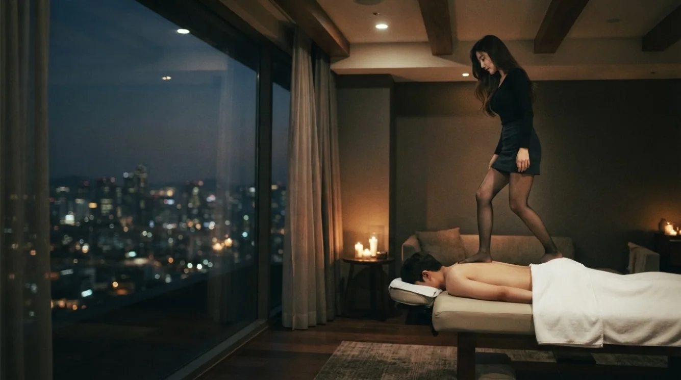 Editorial hotel-style massage scene accompanying the Cheongjin-dong getting around guide, view 2