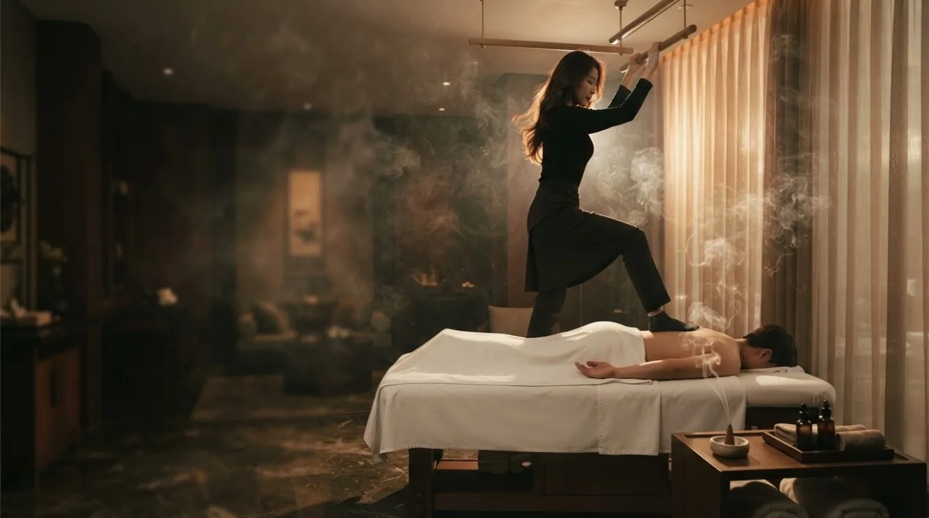 Editorial hotel-style massage scene accompanying the Your first evening booking preparation guide, view 3