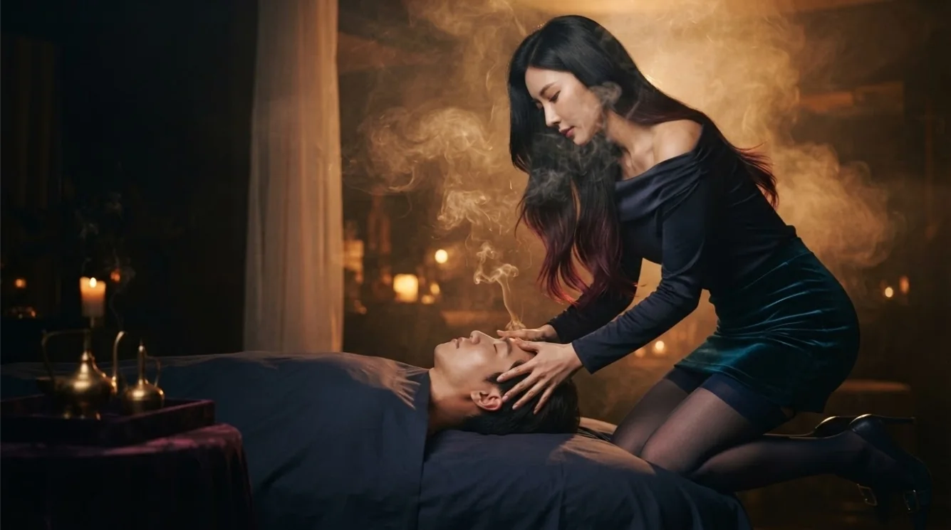 Editorial hotel-style massage scene accompanying the Your first evening booking preparation guide, view 2