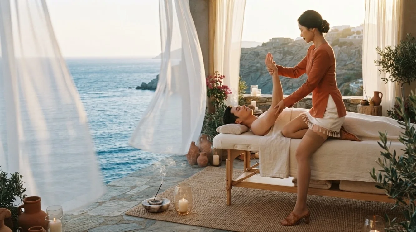 Editorial hotel-style massage scene accompanying the Jongno 3-ga hotel arrival guide, view 2