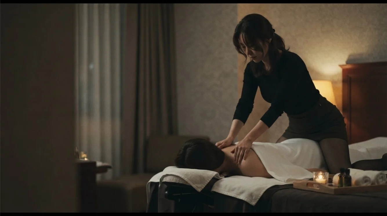 Therapist in a hotel-style massage setting