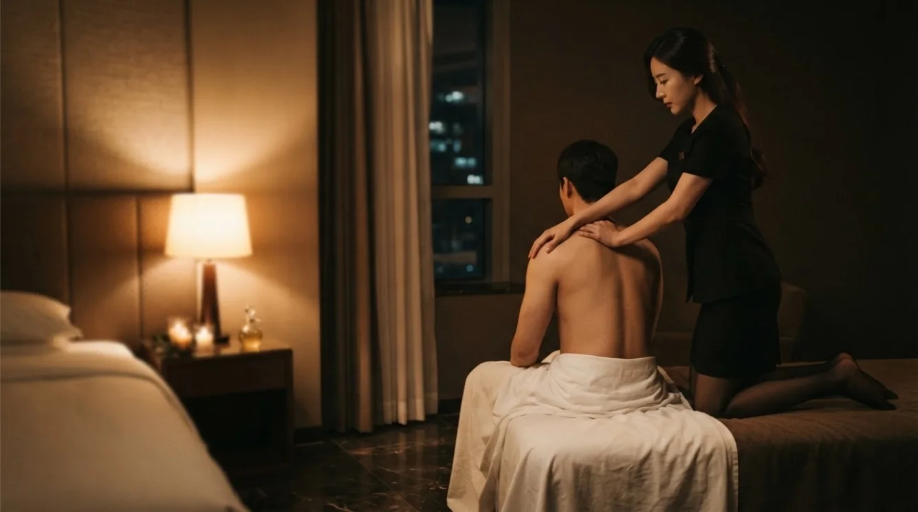 Editorial hotel-style massage scene accompanying the Daechi 2-dong hotel arrival guide, view 2