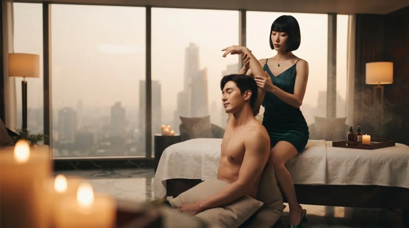 Editorial hotel-style massage scene accompanying the Myeongdong hotel stays price planning guide, view 2