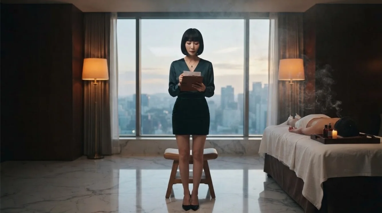 Editorial hotel-style massage scene accompanying the Your first evening getting around guide, view 1